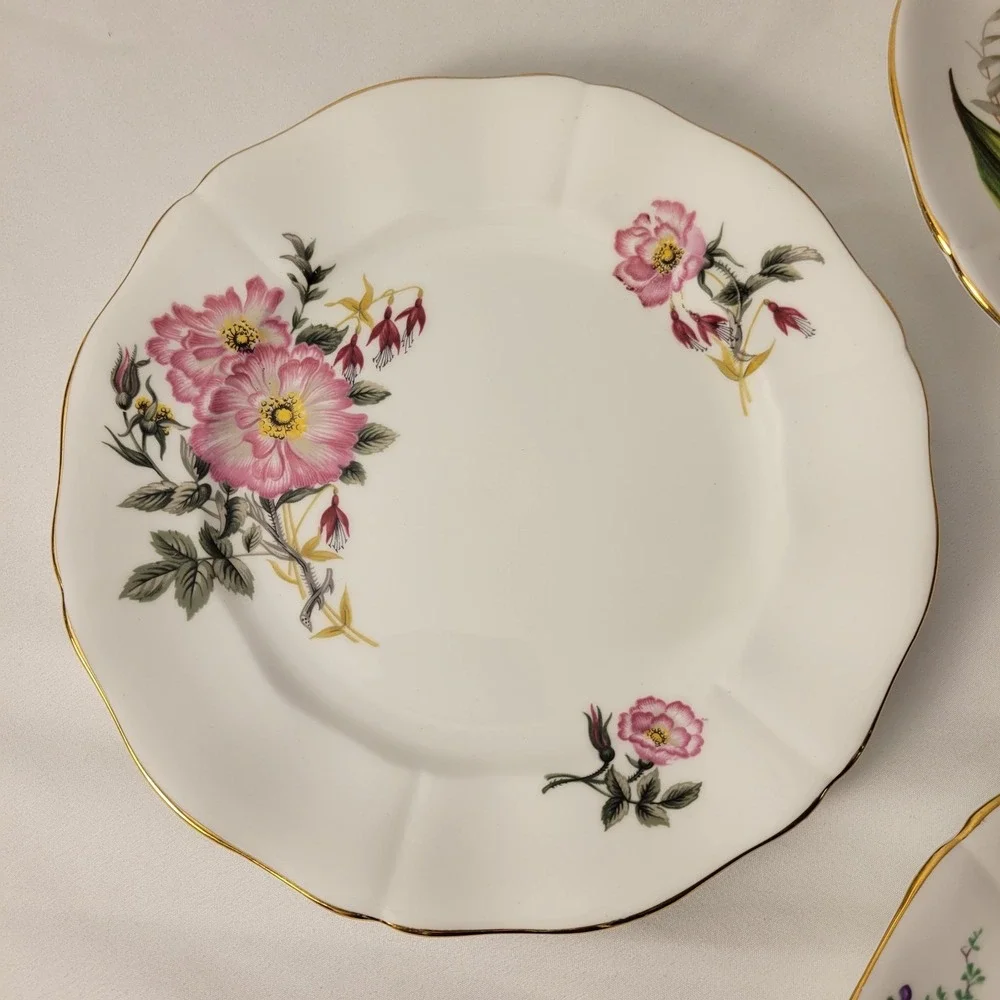 Adderley Salad Plates‎ Women White Floral Gold Rim Fine Bone China Set of 4